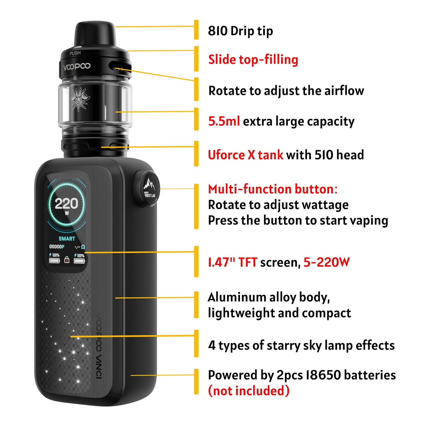 VINCI SPARK 220 - VOOPOO (2 BATERIAS DE REGALO)