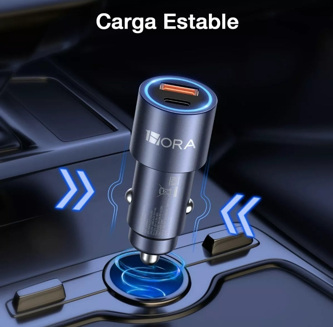 CARGADOR CARGA RÁPIDA PARA AUTOMÓVIL - USB Y TIPO C