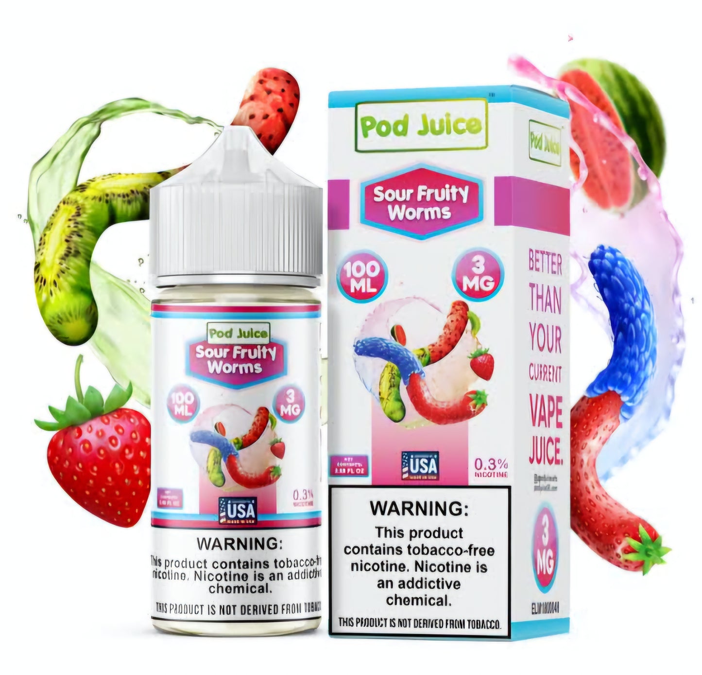 SOUR FRUITY WORMS FREEZE  - POD JUICE - 100ML